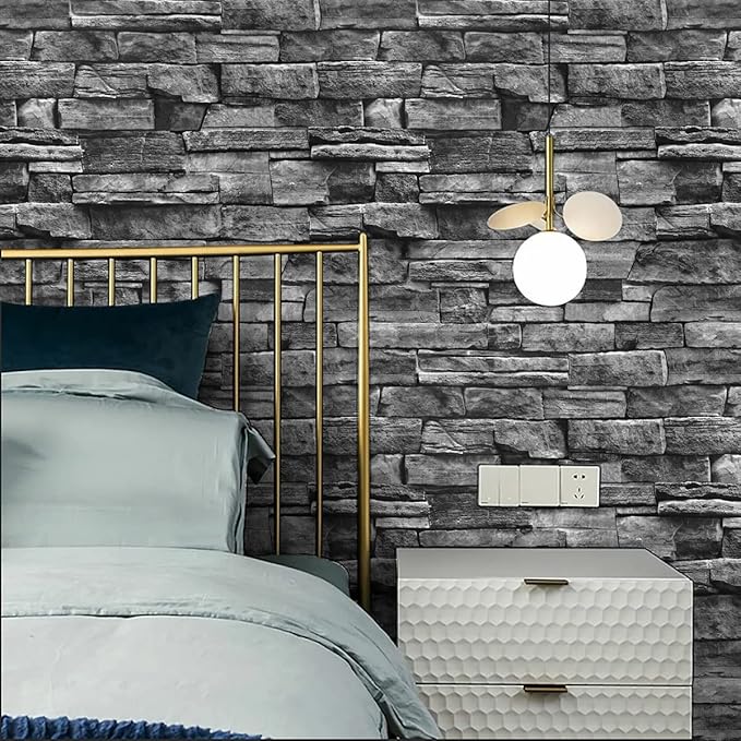 Jeweluck Grey Brick Wallpaper Peel and Stick Wallpaper 17.7”×393.7” Faux Stone - Image 4