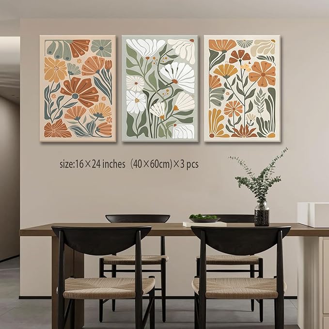 KISSFOX Framed Canvas Wall Art Abstract Floral Botanical Print Set of 3 Green - Image 2