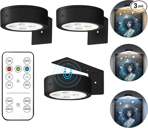3Pcs Picture Lights for Wall Battery Operated, Magnetic Led Painting Light by Kandicyar