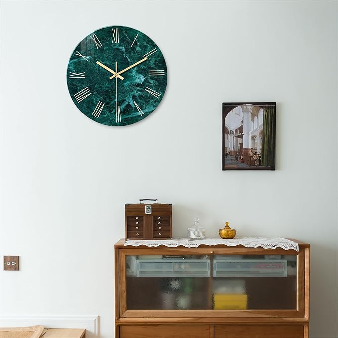 Teal Glass Wall Clock Battery Operated 16 Inch Modern Clock - Image 2