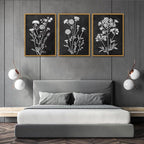 KISSFOX Framed Floral Botanical Canvas Wall Art Vintage Black Background Plant - Image 2