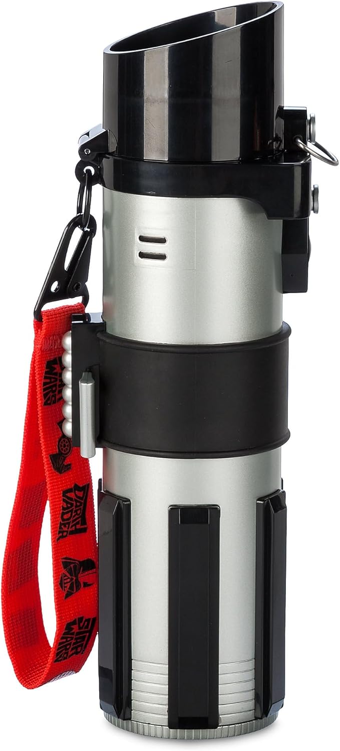Disney Store Official Star Wars Lightsaber Water Bottle with Sound & Light Effects, Translucent Red Sleeve, Red Button Pop Top, Silicone Flange, Wrist Strap, Hand Wash - Holds 12.7 oz - Darth Vader