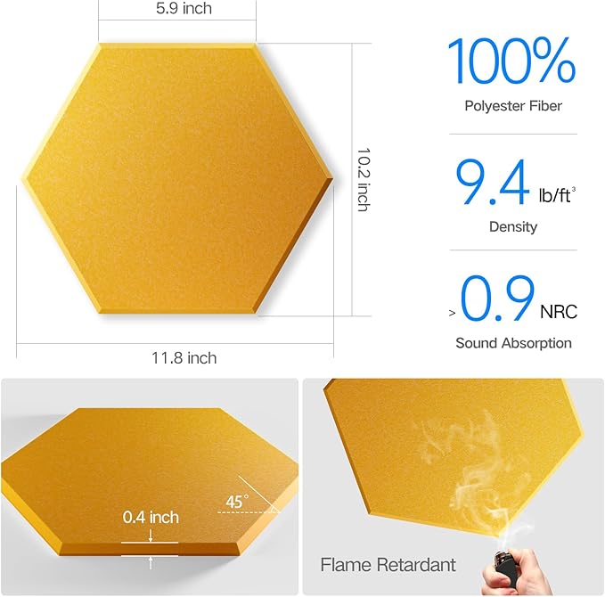22 Pack Self-Adhesive Acoustic Panels 12" X 10" X 0.4" - Image 3