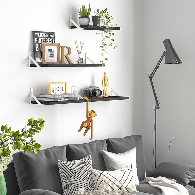 YGEOMER Floating Shelves for Wall, Different Sizes Black Wall Shelves for - Image 6