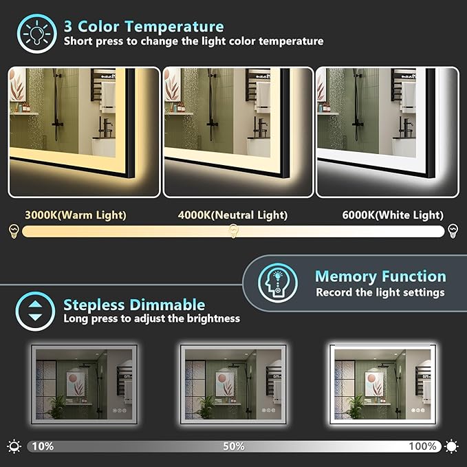 44x32 Black Framed LED Bathroom Mirror - Image 5