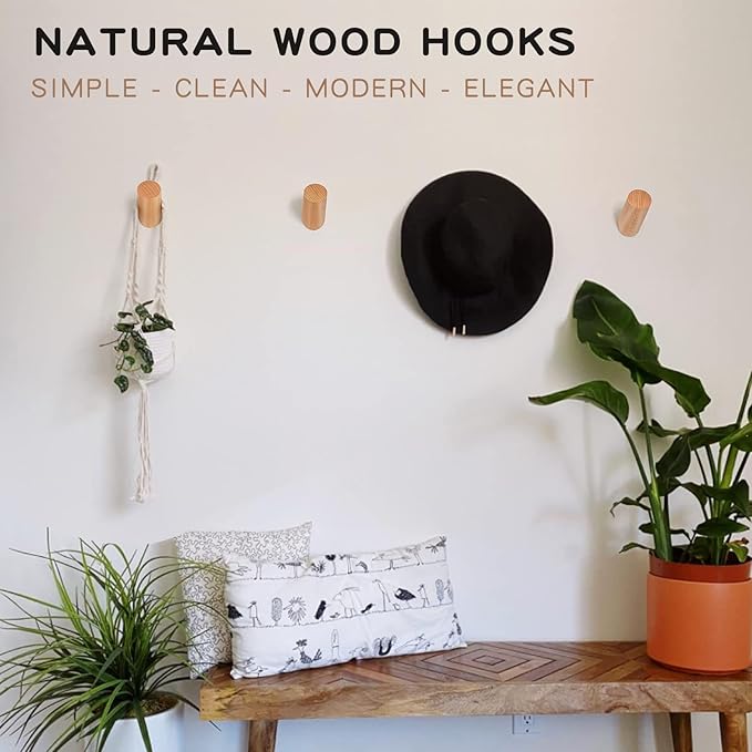 Felidio Wooden Wall Hooks, 2 Pack Coat Hooks Wall Mounted - Image 3