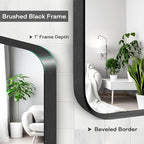 Wall Mount Mirror for Bathroom, Brushed Black Metal Framed Large Rounded Corner - Image 5