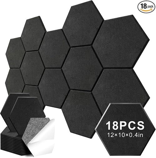 18 Pack Hexagon Acoustic Panels, Self-Adhesive Sound Deadening Panels, Sound by Junwisun