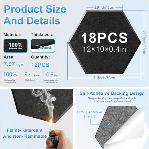 18 Pack Hexagon Acoustic Panels, Self-Adhesive Sound Deadening Panels, Sound - Image 2