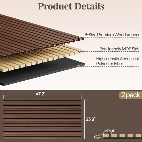 2 Pack Wood Panels for Wall, 47.24" x 23.81" Acoustic Wood Slat Wall Panel for - Image 2