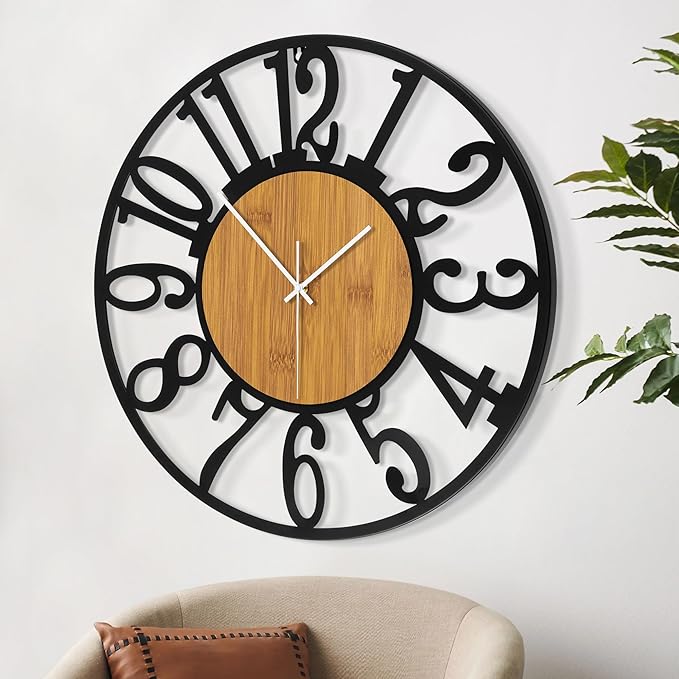 LEIKE Large Wall Clocks, Non Ticking, Battery Operated Rustic Round Modern Big - Image 3