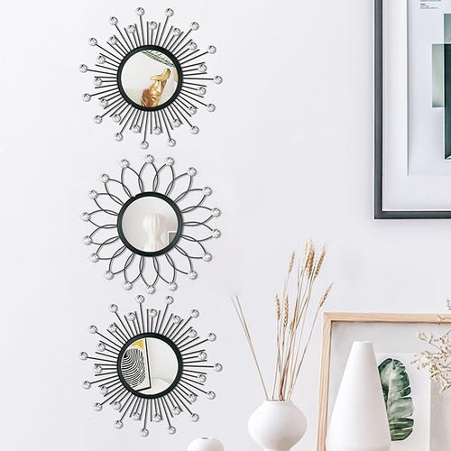 3 Pack Metal Mirrors for Wall Sunburst Wall Mirrors Home Décor Decorative - Image 2