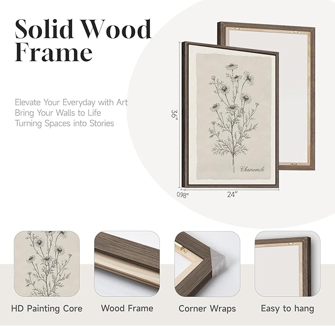 Framed Farmhouse Botanical Canvas Wall Art Set of 3, Large Vintage Neutral - Image 7