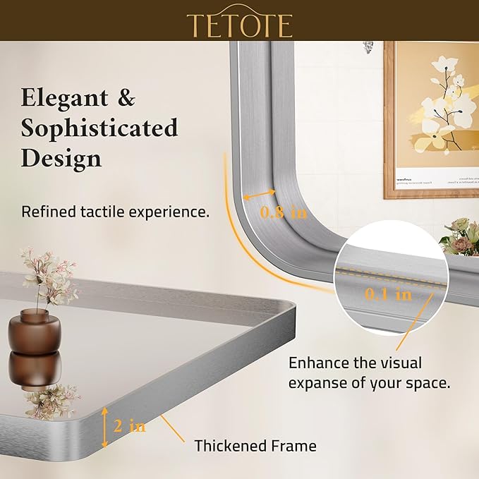 TETOTE Silver Bathroom Mirror, 36 x 36 Inch Wall Mounted Square Brushed Nickel - Image 4