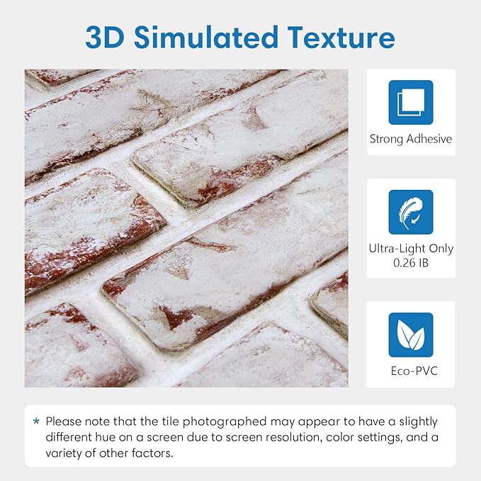 COMSTICKC 3D Faux Brick Wall Panel Red-Tinted White, Peel and Stick Wall - Image 3