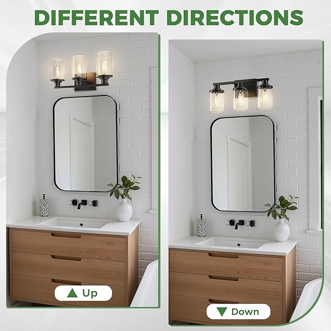 DORESshop 17 Inch Bathroom Light Fixtures, 3-Light Black Bathroom Lighting - Image 6