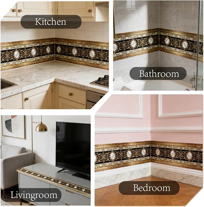Black Gold Wallpaper Border 196.9 x 3.9 Inch Wall Border Trim Peel and Stick - Image 7
