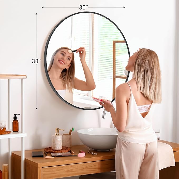 NEWBULIG Round Wall Mirror, 30 Inch Bathroom Mirrors - Image 2