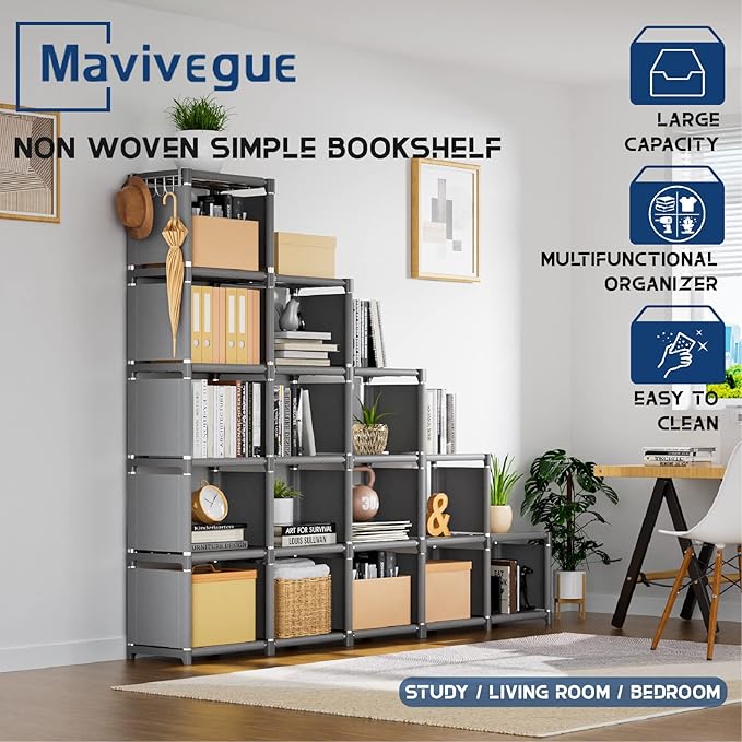 Mavivegue Book Shelf, 16 Cube Storage Organizer, DIY Bookcase, Metal Cube - Image 9