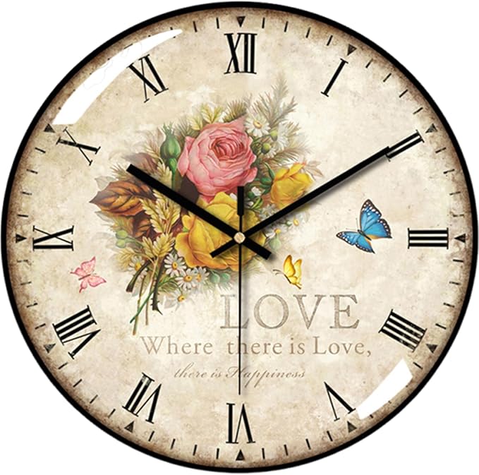 Decorative Wall Clock Battery Operated, 12-Inch Retro Vintage Floral Butterfly by Unknown