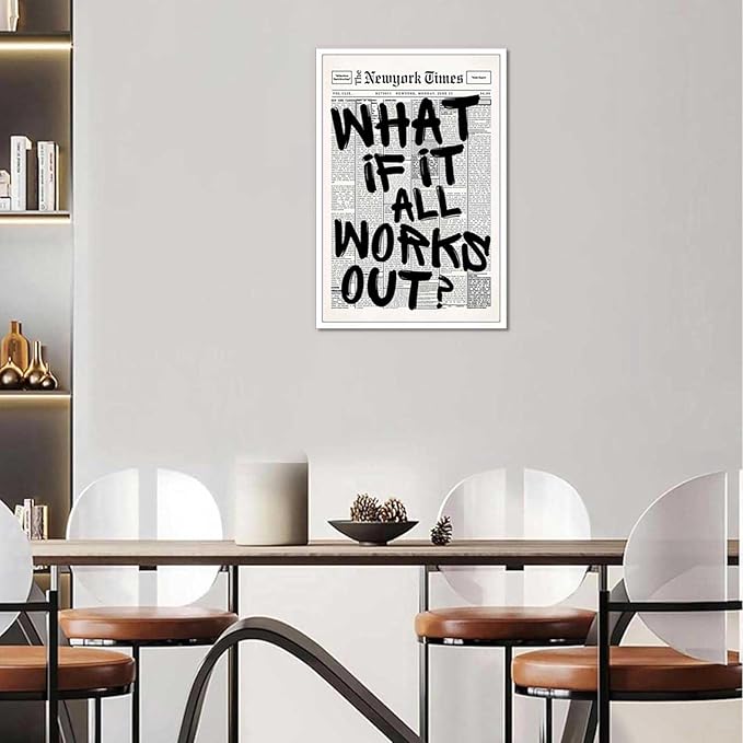 Retro Black And White Newspaper Poster What If It All Works Out Canvas Wall Art - Image 5