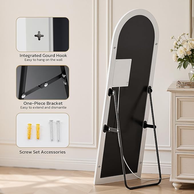 Arched Full Length Mirror with LED Lights, Body Floor Mirrors with Dimming & 3 - Image 9