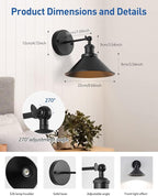 Bailoch Black Vintage Wireless Battery Operated Wall Sconces, Industrial - Image 2