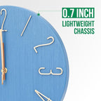 Wall Clock 12 Inch Silent Non-Ticking Imitation Wood Indoor Clock Round Blue - Image 4