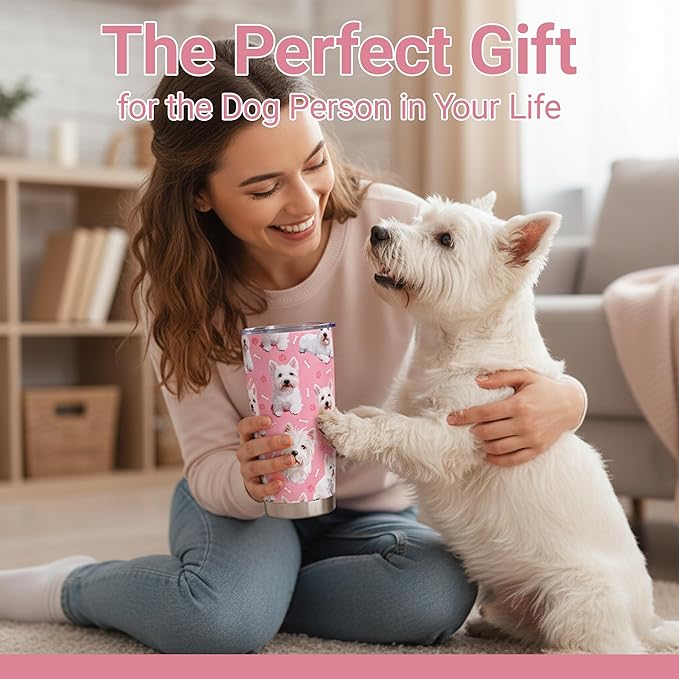 Westie Dog Gifts Tumbler 20oz - Stainless Steel Insulated Cup with Lid & Straw, Dog Lover Gift for Women Men