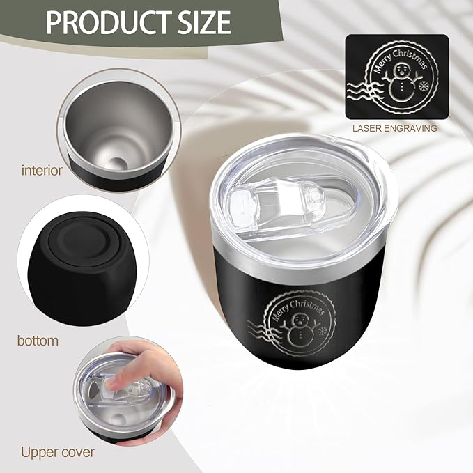 YOUKE OLA 18 Pack Stainless Steel Wine Tumbler with lid, 12oz Insulated Powder Coated Wine Tumbler Stemless Double Wall Vacuum Wine Glass Coffee Tumbler for Laser Engrave, Black