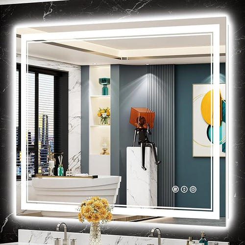 48x40 LED Bathroom Mirror with Lights, Backlit and Front Lit Anti-Fog Lighted by Awandee