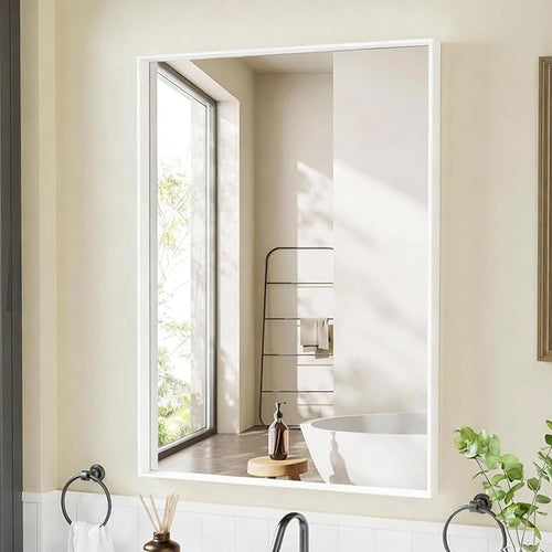 24x32 Inch White Bathroom Mirror, Wall Mounted Bathroom Vanity Mirrors by Dimelax