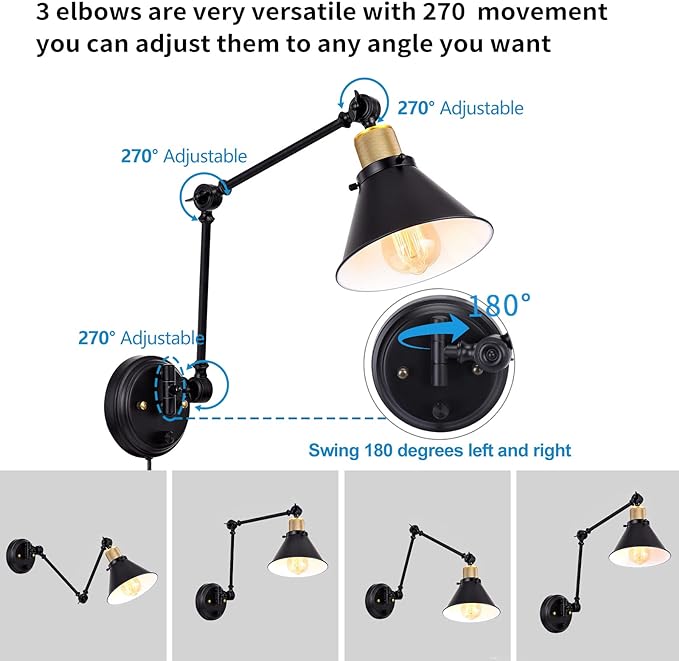 TRLIFE Plug in Wall Sconces, Dimmable Wall Sconce Swing Arm Wall Lights Plug in - Image 3