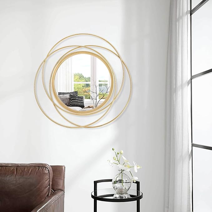 Wall Mirror Mounted Gold Large Round Decorative Mirrors, Circle Metal Art - Image 4