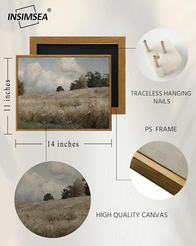 InSimSea Framed Canvas Wall Art Vintage Decor, Cornfield Countryside Scenery - Image 5