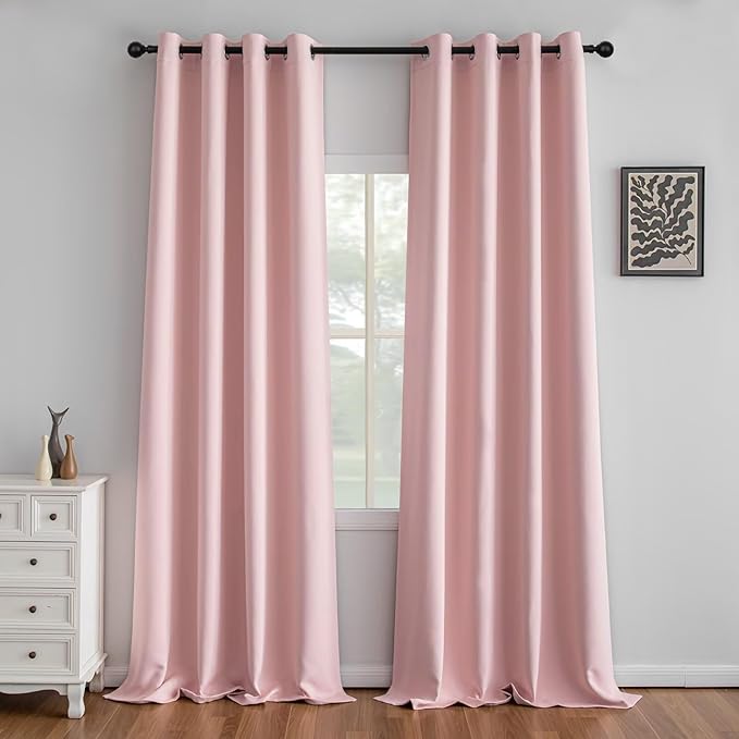 IGEMAEVE Blush Pink Curtains 96 Inch Length 2 Panels Set, Light Filtering by IGEMAEVE