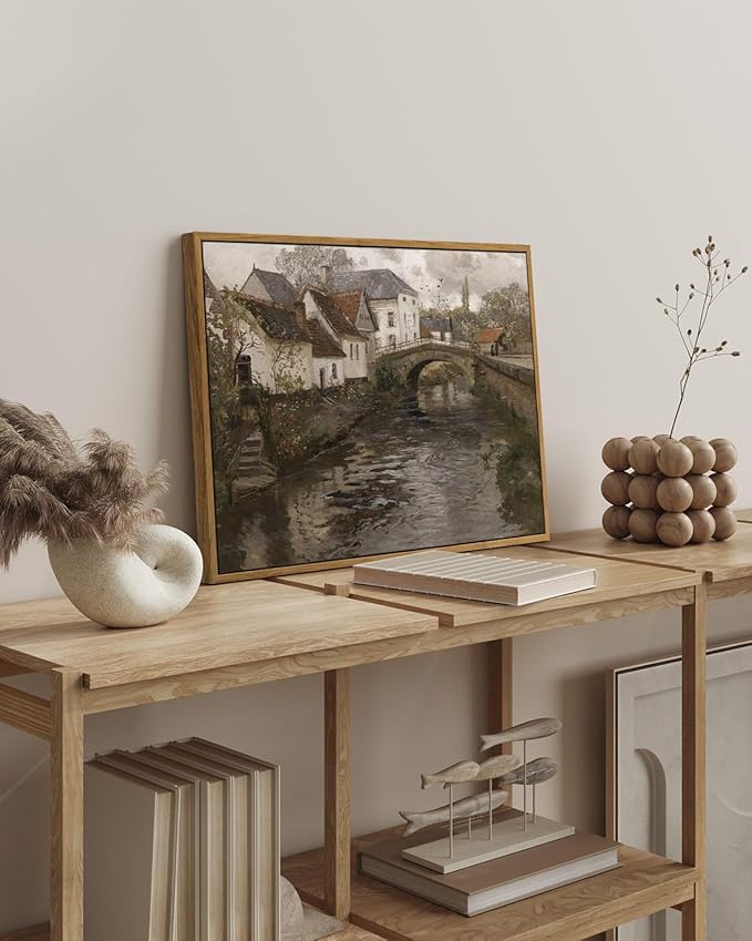 InSimSea Framed Canvas Wall Art Vintage Decor, Landscape Wall Art, Riverside - Image 2