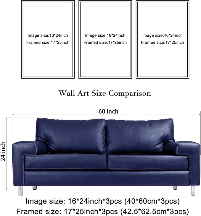 Wieco Art Framed Wall Art 3 Panels Blue Beach Canvas Art - Image 6
