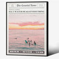 Pink Beach Newspaper Posters Vintage Fashion Coastal Girl Surf Wall Art 12X16 by Unknown