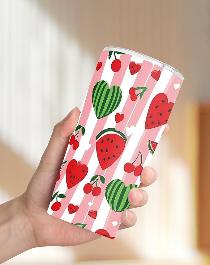 Watermelon Tumbler with Lid and Straw for Women Leakproof Travel Coffee Mug Double Wall Insulated Cups 20OZ Gifts for Office Kitchen Outdoor