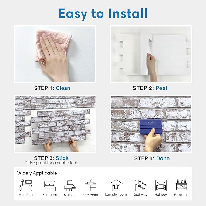 COMSTICKC 3D Gray-White Faux Brick Wall Stickers Peel and Stick Wall Covering - Image 8