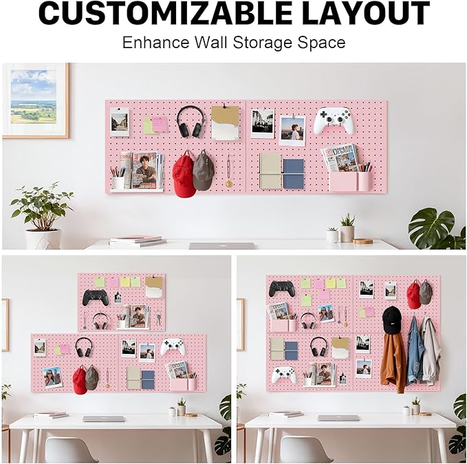 Peg Board, 2 Pack Metal Pegboard Panels Pink Pegboards Wall Organizer - Image 7