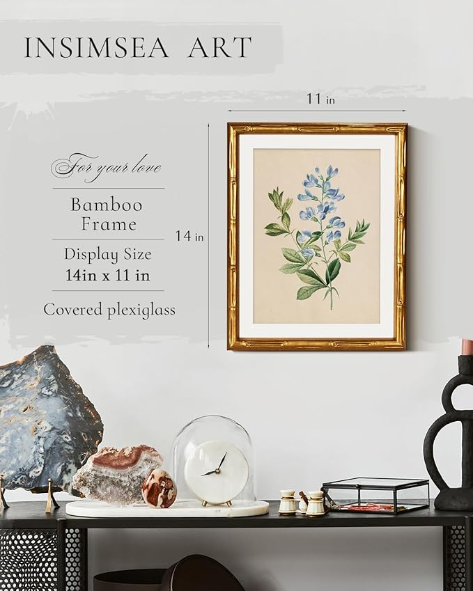 InSimSea Gold Bamboo Framed Canvas Wall Art, Vintage Rosa Chiba Flower - Image 3