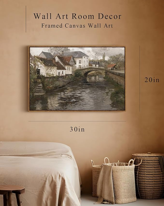 InSimSea Framed Canvas Wall Art Vintage Decor, Riverside Small Town Large - Image 4