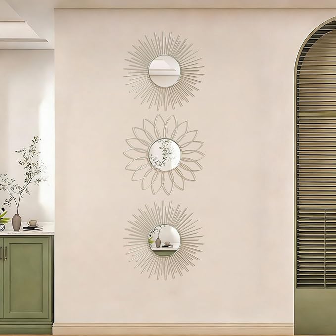 3 Pack Metal Mirrors for Wall Sunburst Wall Mirrors Home Décor Decorative - Image 4