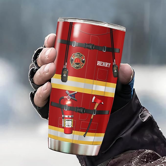 WAZONE Personalized Firefighter Nutrition Facts Tumbler Stainless Steel 20oz 30oz Custom Name Firefighting Travel Mug Funny Saying Insulated Cup Fireman Gift Ideas For Him Men Women