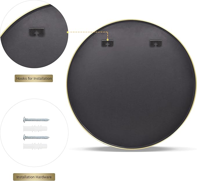 VooBang Round Mirror 23.6" Gold Wall Mounted Circle Mirrors Vanity Mirror - Image 7
