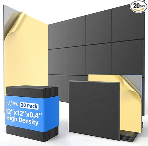 20 Pack Acoustic Panels with Self Adhesive, Soundproof Wall Panels, Square by NEPIS