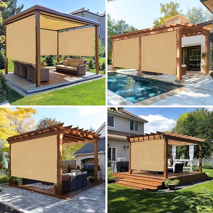 7'W x 6'H Sesame Patio Shades Roll up Outdoor Roller Shade Crank Wand Blind - Image 5