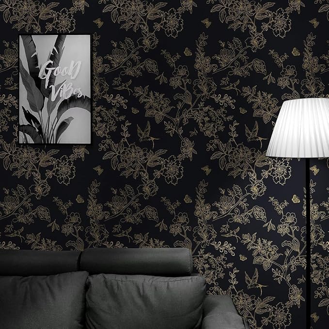 Froluya Black and Gold Wallpaper Peel and Stick Wallpaper 17.7"x590.5" Vintage - Image 7